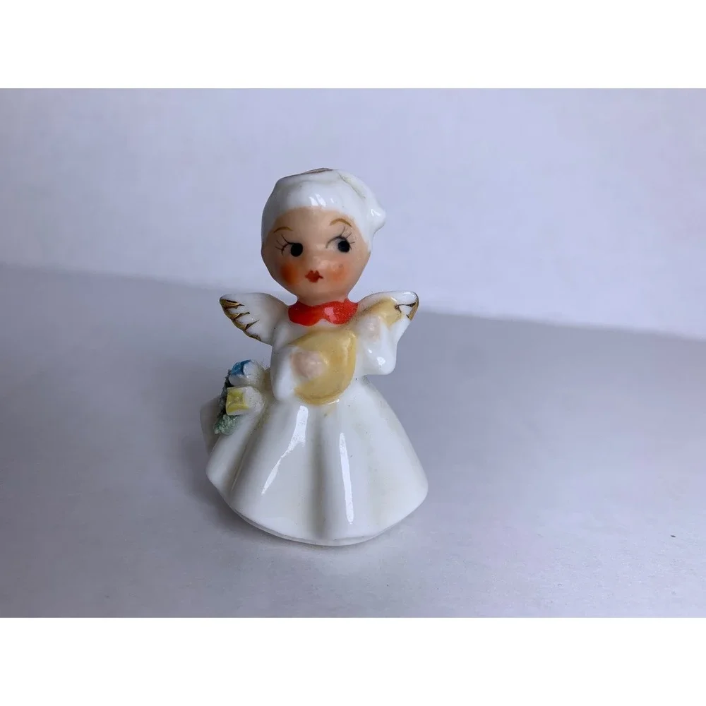 Vintage Miniature Porcelain Angel Figurine Gold Trim Hand Painted Mid-Century‎